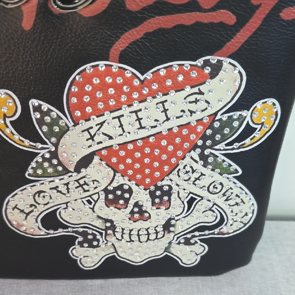 Ed Hardy Black and Red Clutch with Skull Design - Picture 2 of 5